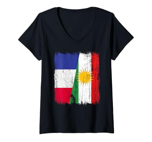 Damen Frankreich Kurdistan Halbflagge Französisch Kurdisch Heritage Jersey T-Shirt mit V-Ausschnitt von Kurdistan Flag Biji Kurdistan Proud Kurdish Roots