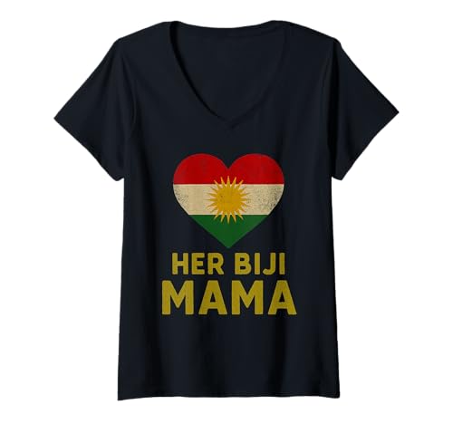 Damen Her Biji Mama Kurdish Mom Kurdische Flagge Herz Mutter T-Shirt mit V-Ausschnitt Damen Her Biji Mama Kurdish Mom Kurdische Flagge Herz Mutter T-Shirt mit V-Ausschnitt von Kurdistan Flag Biji Kurdistan Proud Kurdish Roots