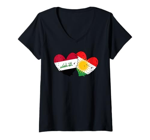 Damen Irak Kurdistan Herz Flagge Iraqi Kurdish Pride T-Shirt mit V-Ausschnitt Damen Irak Kurdistan Herz Flagge Iraqi Kurdish Pride T-Shirt mit V-Ausschnitt von Kurdistan Flag Biji Kurdistan Proud Kurdish Roots