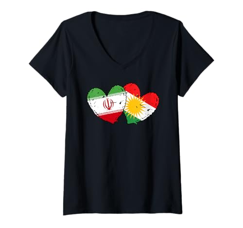 Damen Iran Kurdistan Herzflagge Iranischer Kurdischer Stolz T-Shirt mit V-Ausschnitt Damen Iran Kurdistan Herzflagge Iranischer Kurdischer Stolz T-Shirt mit V-Ausschnitt von Kurdistan Flag Biji Kurdistan Proud Kurdish Roots