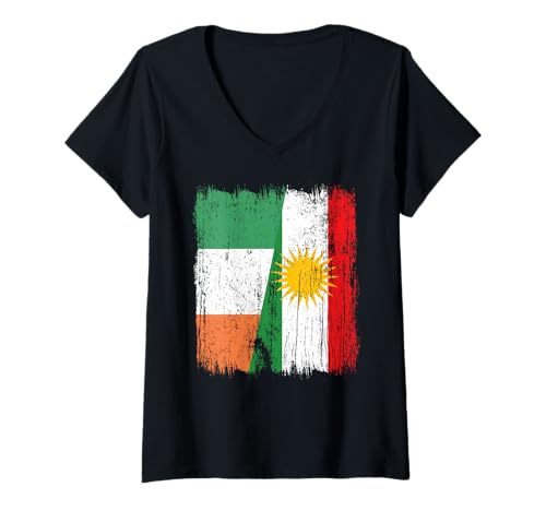 Damen Irland Kurdistan Halbflagge Irisches Kurdisches Erbe Trikot T-Shirt mit V-Ausschnitt von Kurdistan Flag Biji Kurdistan Proud Kurdish Roots