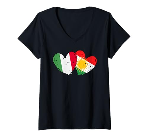 Damen Italien Kurdistan Herz Flagge Italienischer Kurdischer Stolz T-Shirt mit V-Ausschnitt von Kurdistan Flag Biji Kurdistan Proud Kurdish Roots