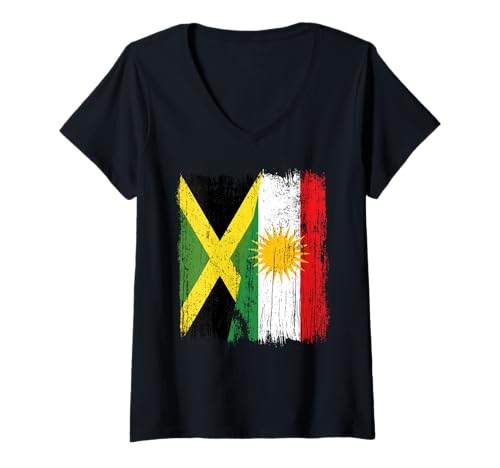Damen Jamaika Kurdistan Halbflagge Jamaikanisches Kurdisches Erbe Trikot T-Shirt mit V-Ausschnitt Damen Jamaika Kurdistan Halbflagge Jamaikanisches Kurdisches Erbe Trikot T-Shirt mit V-Ausschnitt von Kurdistan Flag Biji Kurdistan Proud Kurdish Roots