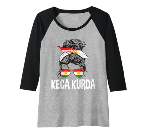 Damen Keca Kurda Kurdisches Mädchen Unordentlicher Haarknoten Kurdistan Frau Stolz Raglan von Kurdistan Flag Biji Kurdistan Proud Kurdish Roots