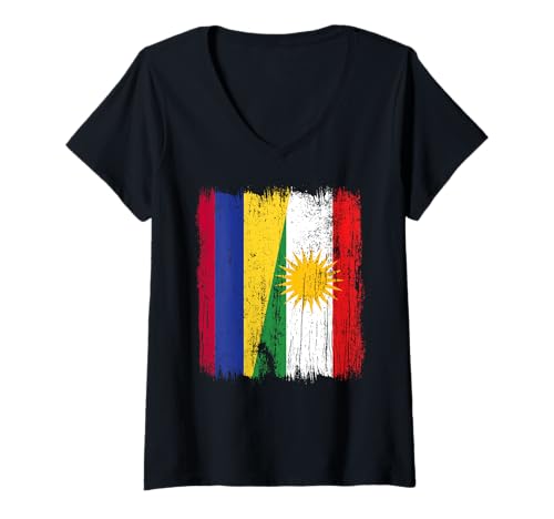 Damen Kolumbien Kurdistan Halbflagge Kolumbianisch Kurdisch Trikot T-Shirt mit V-Ausschnitt von Kurdistan Flag Biji Kurdistan Proud Kurdish Roots