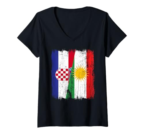 Damen Kroatien Kurdistan Halbflagge Kroatien Kurdisch Heritage Trikot T-Shirt mit V-Ausschnitt Damen Kroatien Kurdistan Halbflagge Kroatien Kurdisch Heritage Trikot T-Shirt mit V-Ausschnitt von Kurdistan Flag Biji Kurdistan Proud Kurdish Roots