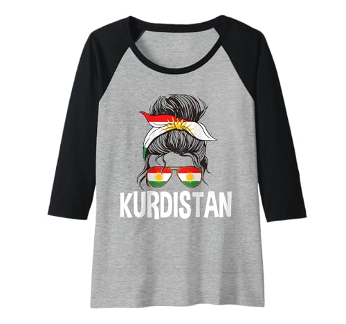 Damen Kurdistan Girl Unordentlicher Haarknoten Stolze kurdische Frau Raglan von Kurdistan Flag Biji Kurdistan Proud Kurdish Roots