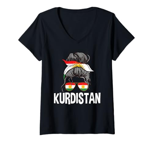 Damen Kurdistan Girl Unordentlicher Haarknoten Stolze kurdische Frau T-Shirt mit V-Ausschnitt Damen Kurdistan Girl Unordentlicher Haarknoten Stolze kurdische Frau T-Shirt mit V-Ausschnitt von Kurdistan Flag Biji Kurdistan Proud Kurdish Roots