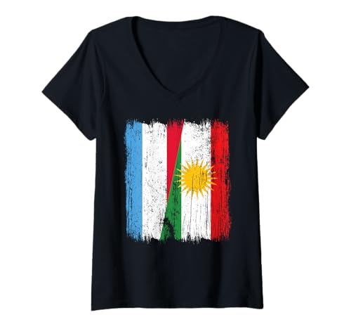 Damen Luxemburg Kurdistan Halbflagge Luxemburgisches Kurdisches Trikot T-Shirt mit V-Ausschnitt Damen Luxemburg Kurdistan Halbflagge Luxemburgisches Kurdisches Trikot T-Shirt mit V-Ausschnitt von Kurdistan Flag Biji Kurdistan Proud Kurdish Roots