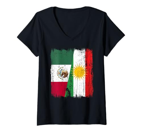 Damen Mexiko Kurdistan Halbflagge Mexikanisches Kurdisches Erbe Trikot T-Shirt mit V-Ausschnitt von Kurdistan Flag Biji Kurdistan Proud Kurdish Roots