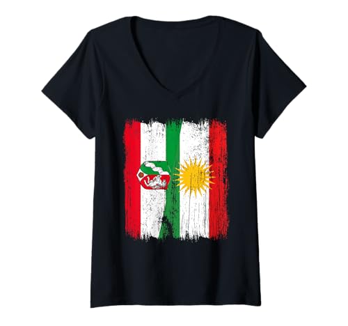Damen Nordrhein-Westfalen Deutschland Kurdistan Halbflagge Trikot T-Shirt mit V-Ausschnitt Damen Nordrhein-Westfalen Deutschland Kurdistan Halbflagge Trikot T-Shirt mit V-Ausschnitt von Kurdistan Flag Biji Kurdistan Proud Kurdish Roots