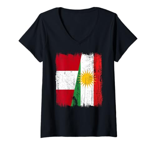Damen Peru Kurdistan Halbflagge Peruanisch Kurdisch Heritage Jersey T-Shirt mit V-Ausschnitt von Kurdistan Flag Biji Kurdistan Proud Kurdish Roots