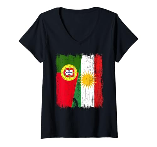 Damen Portugal Kurdistan Halbflagge Portugiesisch Kurdisch Trikot T-Shirt mit V-Ausschnitt Damen Portugal Kurdistan Halbflagge Portugiesisch Kurdisch Trikot T-Shirt mit V-Ausschnitt von Kurdistan Flag Biji Kurdistan Proud Kurdish Roots