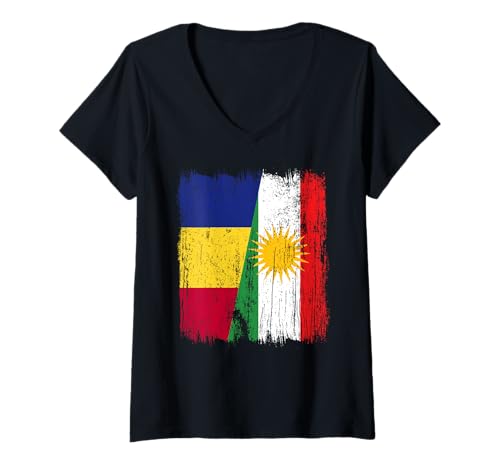 Damen Rumänien Kurdistan Halbflagge Rumänisch Kurdisch Trikot T-Shirt mit V-Ausschnitt Damen Rumänien Kurdistan Halbflagge Rumänisch Kurdisch Trikot T-Shirt mit V-Ausschnitt von Kurdistan Flag Biji Kurdistan Proud Kurdish Roots