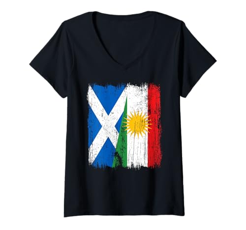 Damen Schottland Kurdistan Halbflagge Schottisch Kurdisch Trikot T-Shirt mit V-Ausschnitt Damen Schottland Kurdistan Halbflagge Schottisch Kurdisch Trikot T-Shirt mit V-Ausschnitt von Kurdistan Flag Biji Kurdistan Proud Kurdish Roots
