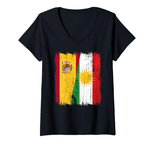 Damen Spanien Kurdistan Halbflagge Spanisch Kurdisch Heritage Jersey T-Shirt mit V-Ausschnitt Damen Spanien Kurdistan Halbflagge Spanisch Kurdisch Heritage Jersey T-Shirt mit V-Ausschnitt von Kurdistan Flag Biji Kurdistan Proud Kurdish Roots