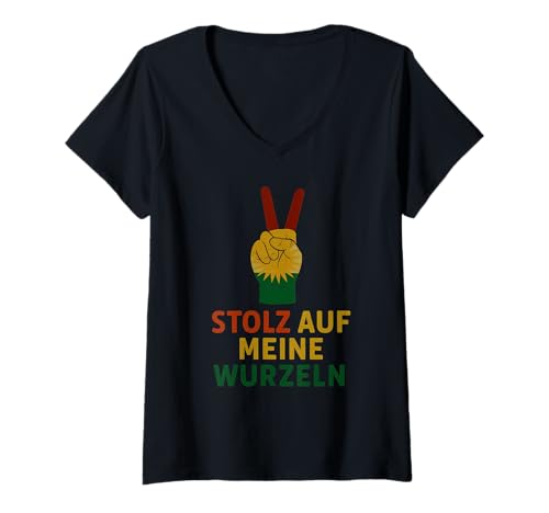 Damen Stolz auf Meine Wurzeln Deutsch Kurdisch Herkunft T-Shirt mit V-Ausschnitt von Kurdistan Flag Biji Kurdistan Proud Kurdish Roots