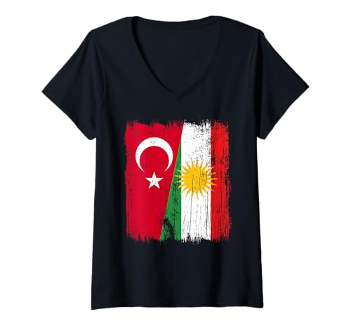 Damen Türkei Kurdistan Halbflagge Türkisch Kurdisch Heritage Jersey T-Shirt mit V-Ausschnitt Damen Türkei Kurdistan Halbflagge Türkisch Kurdisch Heritage Jersey T-Shirt mit V-Ausschnitt von Kurdistan Flag Biji Kurdistan Proud Kurdish Roots