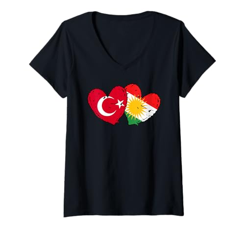 Damen Türkei Kurdistan Herz Flagge Türkisch Kurdisch Stolz T-Shirt mit V-Ausschnitt Damen Türkei Kurdistan Herz Flagge Türkisch Kurdisch Stolz T-Shirt mit V-Ausschnitt von Kurdistan Flag Biji Kurdistan Proud Kurdish Roots