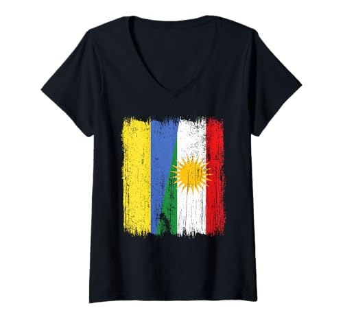 Damen Ukraine Kurdistan Halbflagge Ukrainisch Kurdisch Trikot T-Shirt mit V-Ausschnitt Damen Ukraine Kurdistan Halbflagge Ukrainisch Kurdisch Trikot T-Shirt mit V-Ausschnitt von Kurdistan Flag Biji Kurdistan Proud Kurdish Roots