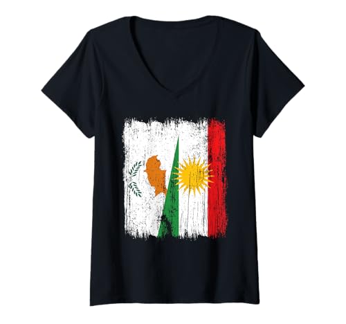 Damen Zypern-Trikot Kurdistan, halbe Flagge, zyprisches Kurdisches Erbe T-Shirt mit V-Ausschnitt Damen Zypern-Trikot Kurdistan, halbe Flagge, zyprisches Kurdisches Erbe T-Shirt mit V-Ausschnitt von Kurdistan Flag Biji Kurdistan Proud Kurdish Roots