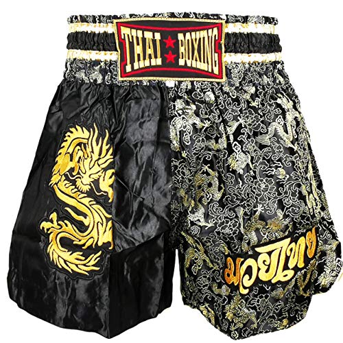 Kurop Boxen Muay Thai Shorts Trunks MMA Kampfsport Kickboxen Kampfsport Bekleidung - Schwarz - X-Groß von Kurop