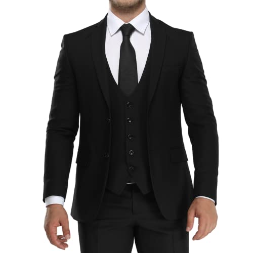 Kurt Suit Premium Herren Anzug Slim Fit 3-teilig mit Weste sportlicher edler Abendanzug für Business Hochzeit Smoking Herrenanzug Sakko Set (SCHWARZ 56) von Kurt Suit WIR ZIEHEN AN