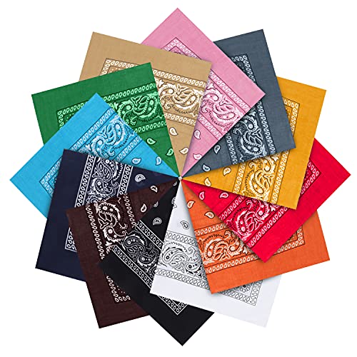 Kurtzy Baumwolle Bandana Set (12er Pack) - Multifunktionale Große Paisley Bandana Kopftücher Damen, Männer und Kinder - Taschentuch/Halstuch Verwendung als Cowboy Bandana Tuch und für Haustiere von Kurtzy