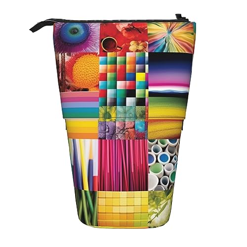 Bunte Collage Print Bleistift Beutel Stehen Sie oben Bleistift Fall Dauerhafte Teleskop Stift Tasche Make-up Tasche Für Bürobedarf, Schwarz , Einheitsgröße von Kururi