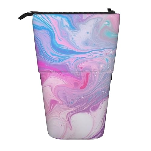 Bunte Marmor Pastell Rosa Blau Lila Druck Bleistift Beutel Stehen Up Bleistift Fall Dauerhafte Teleskop Stift Tasche Make-up Tasche Für Bürobedarf, Schwarz , Einheitsgröße, Modern von Kururi