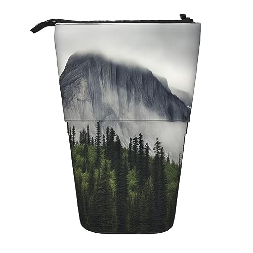 Canadian Smokey Mountain Cliff Print Bleistift Beutel Stehen Up Bleistift Fall Dauerhafte Teleskop Stift Tasche Make-up Tasche Für Bürobedarf, Schwarz , Einheitsgröße von Kururi