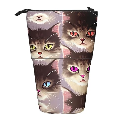 Carttoon Cat Print Bleistift Beutel Stehen Sie oben Bleistift Fall Dauerhafte Teleskop Stift Tasche Make-up Tasche Für Bürobedarf, Schwarz , Einheitsgröße, Modern von Kururi