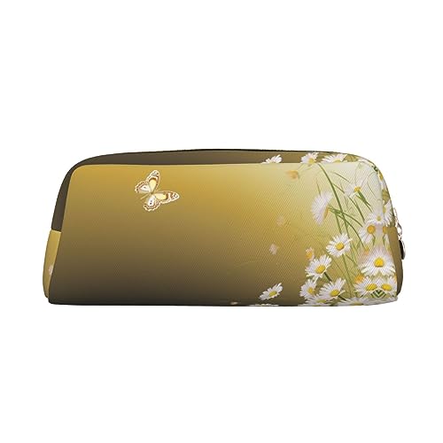 Curving Kamille Blumen Fliegende Schmetterlinge Drucken Bleistift Fall Tragbare Reise Make-up Tasche Stift Beutel Organizer Box Für Bürobedarf Reise, gold, Einheitsgröße von Kururi