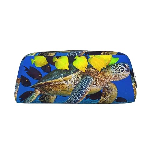 Federmäppchen mit Schildkröte mit Fischen, tragbar, Reise-Make-up-Tasche, Schreibwaren-Organizer-Box für Bürobedarf, Reisen, silber, Einheitsgröße, Kulturbeutel von Kururi