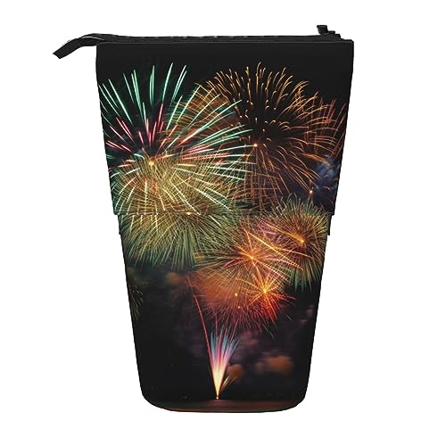 Feuerwerk-Druck-Bleistift-Beutel Stehen oben Bleistift Fall Durable Teleskop Stift Tasche Make-up Tasche Für Bürobedarf, Schwarz , Einheitsgröße, Modern von Kururi