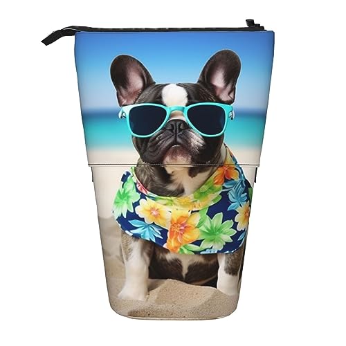 Französische Bulldogge Sommer Druck Bleistift Beutel Stehen Bis Bleistift Fall Dauerhafte Teleskop Stift Tasche Make-up Tasche Für Bürobedarf, Schwarz , Einheitsgröße von Kururi