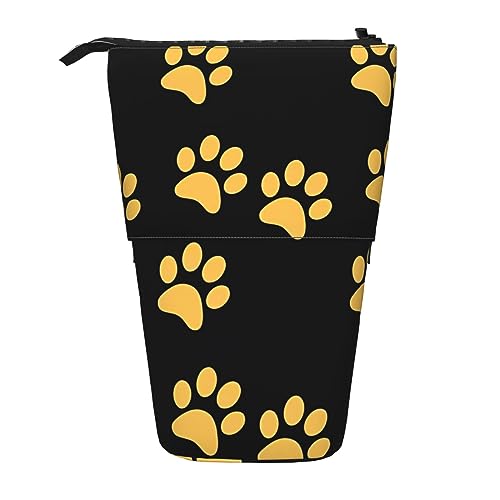 Gold Puppy Paw Print Pencil Pouch Stand Up Pencil Case Durable Telescopic Pen Bag Makeup Bag for Office Supplies, Schwarz , Einheitsgröße, Kulturbeutel von Kururi