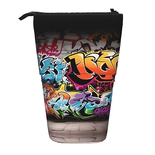 Graffiti Hip Hop Druck Bleistift Beutel Stehen Bis Bleistift Fall Dauerhafte Teleskop Stift Tasche Make-up Tasche Für Bürobedarf, Schwarz , Einheitsgröße von Kururi