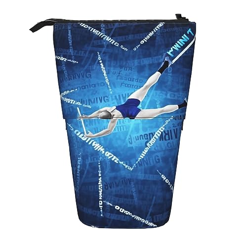 Gymnastik Blau Druck Bleistift Beutel Stehen Up Bleistift Fall Dauerhafte Teleskop Stift Tasche Make-up Tasche Für Bürobedarf, Schwarz , Einheitsgröße, Modern von Kururi