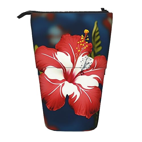 Hawaii-Blumen-Druck-Bleistift-Beutel Stehen oben Bleistift Fall Durable Teleskop Stift Tasche Make-up Tasche Für Bürobedarf, Schwarz , Einheitsgröße, Modern von Kururi