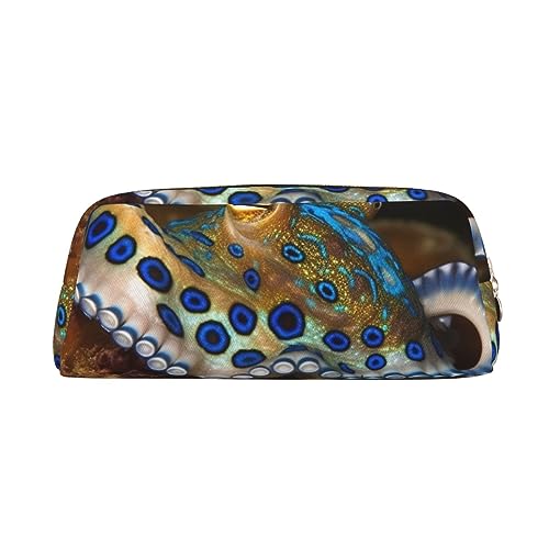 Kururi Blauer Ring Octopus Print Bleistift Fall Tragbare Reise Make-up Tasche Stift Beutel Organizer Box Für Bürobedarf Reisen, gold, Einheitsgröße von Kururi