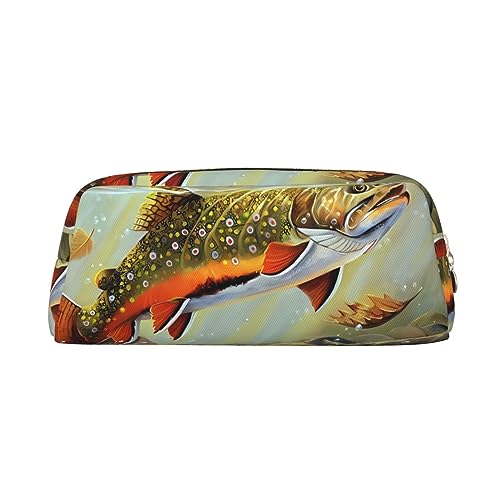 Kururi Brook Forelle Fliegenfischen Drucken Federmäppchen Tragbare Reise Make-up Tasche Schreibwaren Organizer Box für Bürobedarf Reisen, gold, Einheitsgröße, Kulturbeutel von Kururi