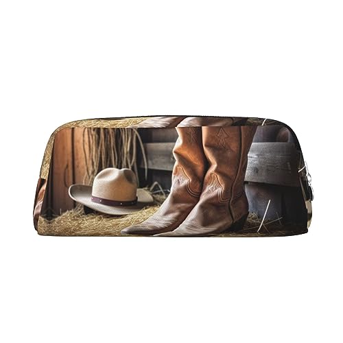 Kururi Cowgirl Stiefel Hut Im Bauernhof Drucken Bleistift Fall Tragbare Reise Make-up Tasche Stift Beutel Organizer Box Für Bürobedarf Reisen, silber, Einheitsgröße von Kururi