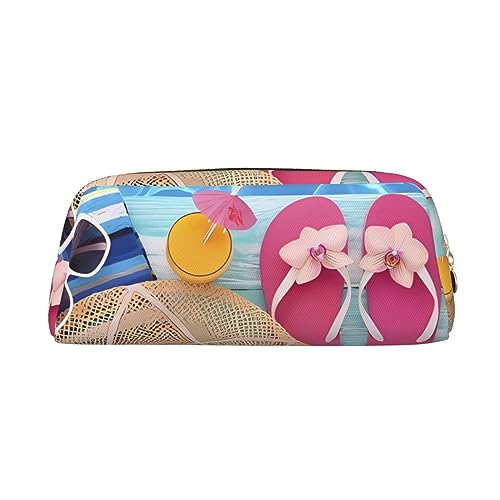 Kururi Federmäppchen mit Aufdruck "Summer Holidays", tragbar, Reise-Make-up-Tasche, Schreibwaren-Organizer-Box für Bürobedarf, Reisen, gold, Einheitsgröße, Kulturbeutel von Kururi