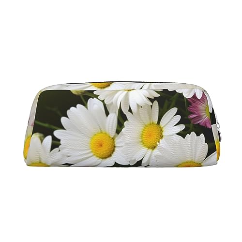 Kururi Federmäppchen mit Blumenmotiv und Gänseblümchen-Druck, tragbar, für Reisen, Make-up, Stifttasche, Organizer, Box für Bürobedarf, Reisen, silber, Einheitsgröße von Kururi