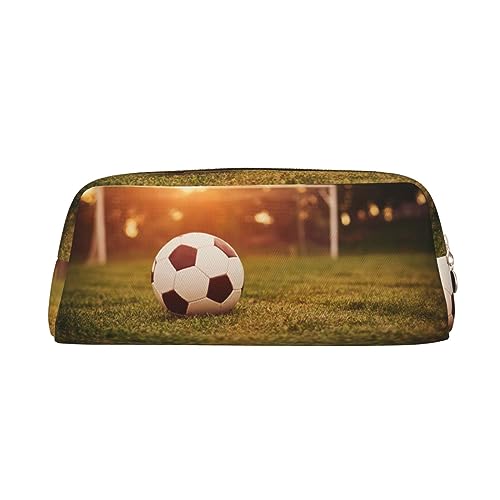 Kururi Federmäppchen mit Fußball auf einem Feld, tragbar, Reise-Make-up-Tasche, Schreibwaren-Organizer-Box für Bürobedarf, Reisen, gold, Einheitsgröße, Kulturbeutel von Kururi