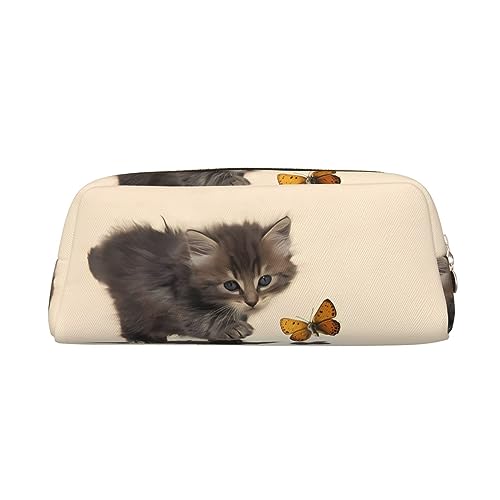 Kururi Federmäppchen mit Katzen- und Schmetterlings-Aufdruck, tragbar, Reise-Make-up-Tasche, Schreibwaren-Organizer-Box für Bürobedarf, Reisen, gold, Einheitsgröße, Kulturbeutel von Kururi