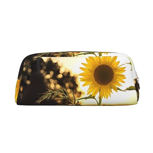 Kururi Federmäppchen mit Sonnenblumen-Druck, tragbar, Reise-Make-up-Tasche, Schreibwaren-Organizer-Box für Bürobedarf, Reisen, gold, Einheitsgröße, Kulturbeutel von Kururi