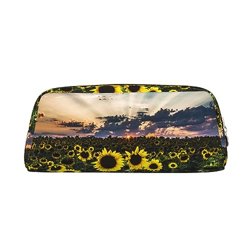 Kururi Federmäppchen mit Sonnenblumenfeld, Sonnenuntergang, tragbar, Reise-Make-up-Tasche, Schreibwaren-Organizer-Box für Bürobedarf, Reisen, gold, Einheitsgröße, Kulturbeutel von Kururi