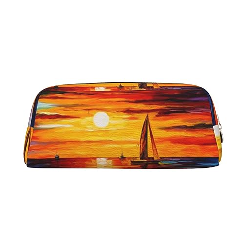 Kururi Federmäppchen mit Sonnenuntergang, Segelboot-Druck, tragbar, Reise-Make-up-Tasche, Schreibwaren-Organizer-Box für Bürobedarf, Reisen, gold, Einheitsgröße, Kulturbeutel von Kururi